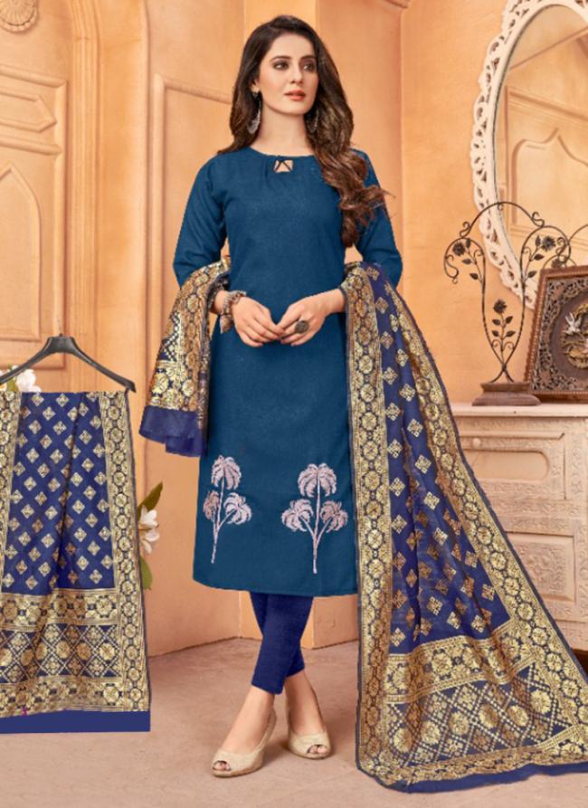 Handloom Slab Blue Festival Wear Weaving  Readymade Kurti Set